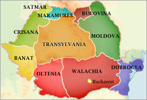 Romania Historical Regions Map: Transylvania, Moldova, Walachia