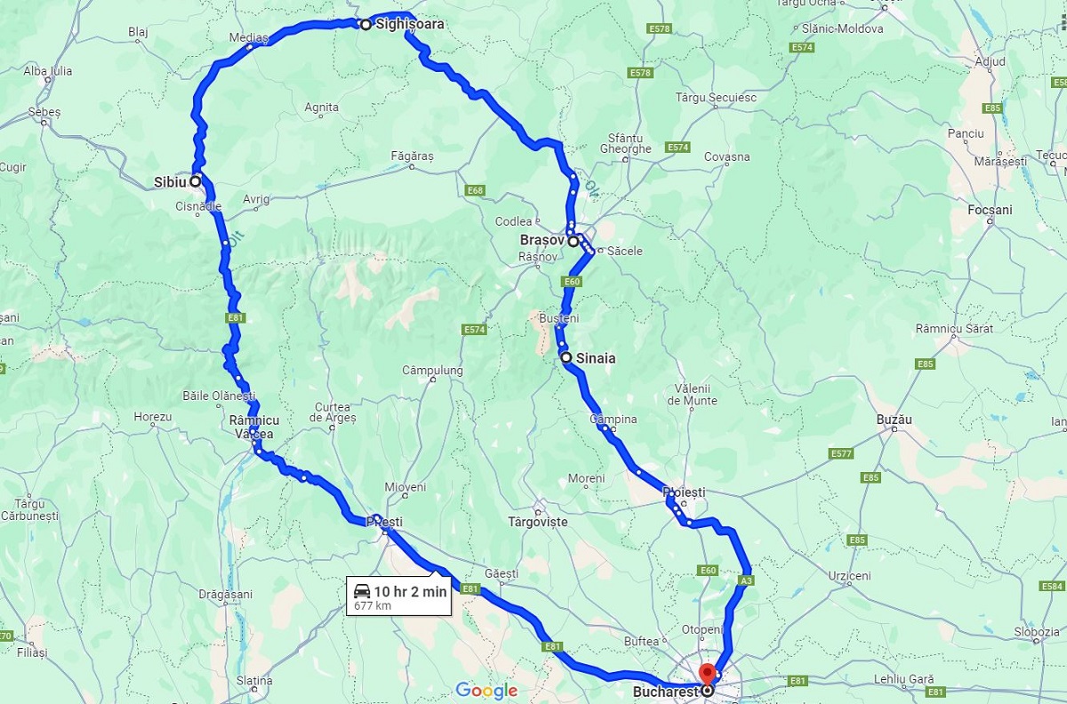 Romania Student Road Trip Itinerary Map