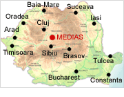Medias on map - Romania Physical Map