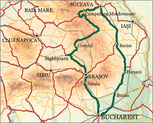 Romania Itinerary Map (Bucharest and the Painted Monasteries)